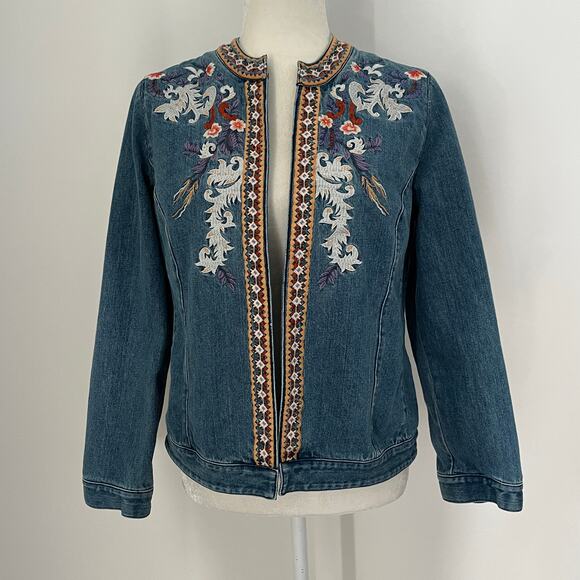 Chico’s Embroidered Boho Denim Jacket - Picture 2 of 9